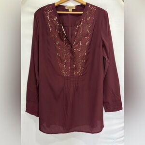 Vintage America by Nine West Lace Blouse Women’s‎ L Burgundy Boho Romantic Top